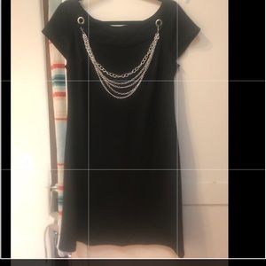 Black Shift Dress with attached silver necklaces